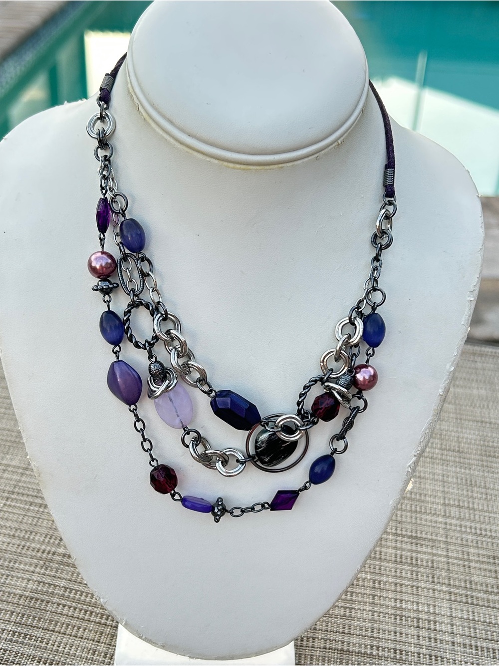 Lia Sophia Purple Multi Strand Beaded Statement Necklace